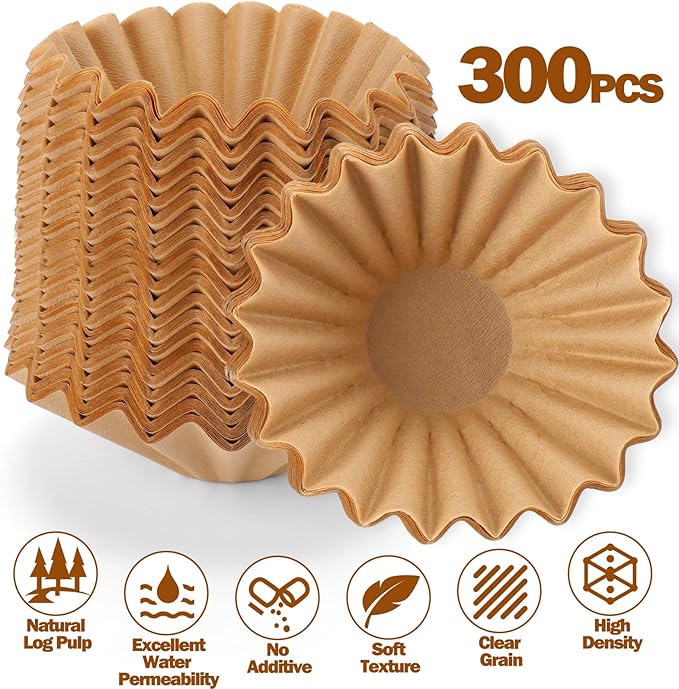 Palksky Unbleached Coffee Filter for Ninja Coffee Maker PB051/PB041,300Count Disposable Cone Filters for Ninja Pod & Grounds Specialty Single-Serve Machine, Brown