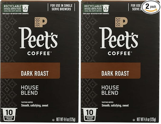 Peet's Coffee House K Cup Coffee Pods for Keurig Brewers, Dark Roast, 10 Pods, 4.4 oz (Pack of 2)