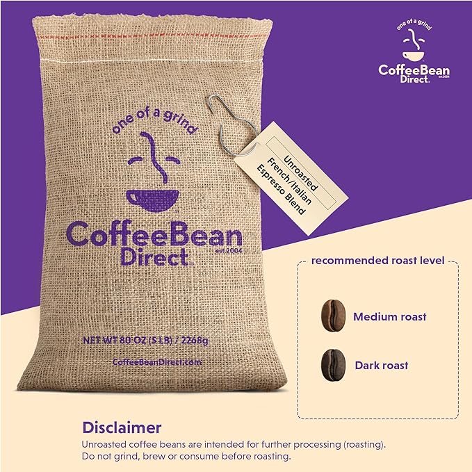 Coffee Bean Direct Unroasted French/Italian Espresso Blend, 5 Pound (Pack of 1)