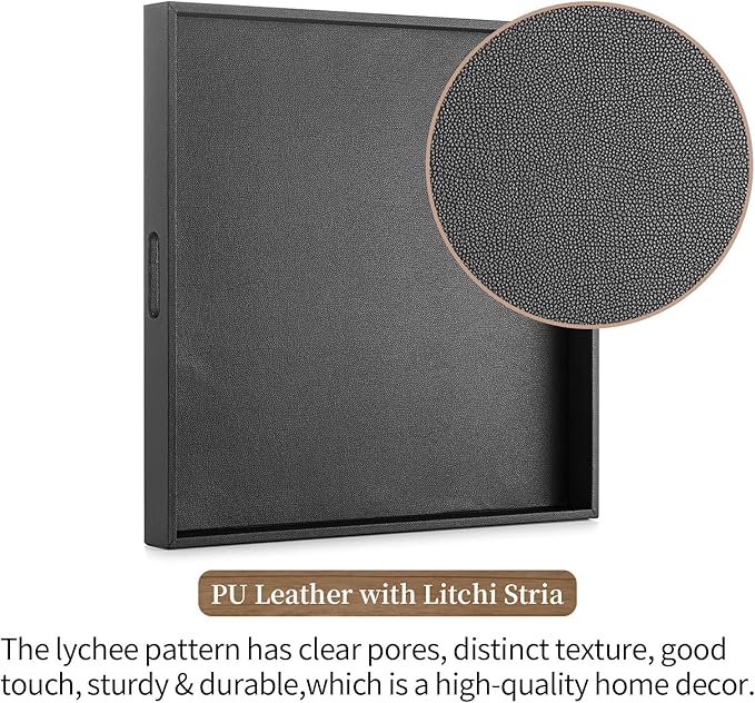 Hanobe Square Large Ottoman Tray: Extra Large Black Serving Tray for Ottomans Big Leather Decorative Tray with Handles for Coffee Table Living Room 22" x 22"