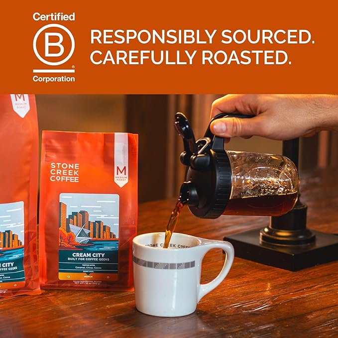 Stone Creek Coffee Medium Roast Ground Coffee – 2 LB (Pack of 1) – Specialty Smooth and Sweet Fresh Roasted Coffee Beans with Fruity/Chocolate Tasting Notes, Cream City