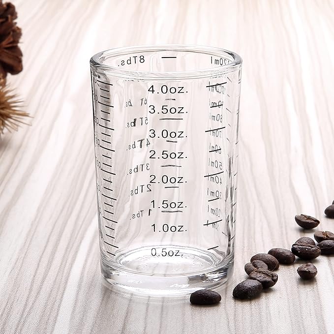 BCnmviku Measuring Cup Shot Glass 4 Ounce/120ML Liquid Heavy High Espresso Glass Cup Black Line (1, Black)