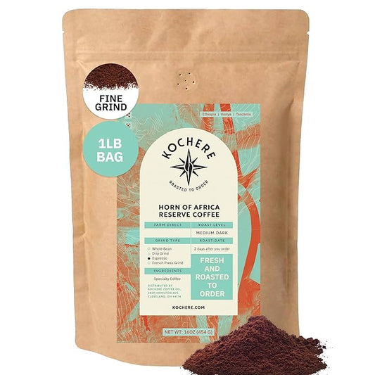 Kochere Horn of Africa Signature Blend – 1LB Fine Grind Coffee – Freshly Roasted to Order – Complex & Bold – Notes of Dark Chocolate, Spice & Berry