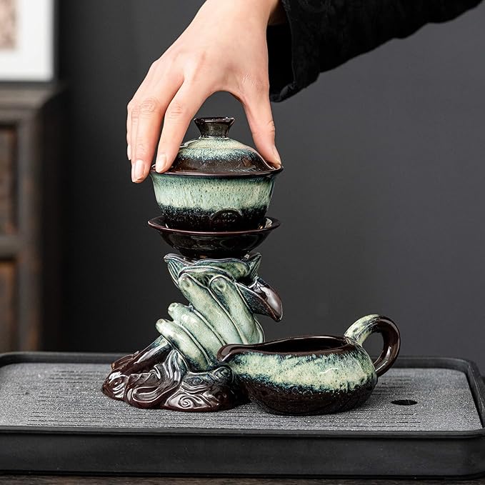 Kungfu Tea Sets Ceramic Teapot with Infuser Loose Leaf Tea Teapot with 8 cups (Gradient Hand)