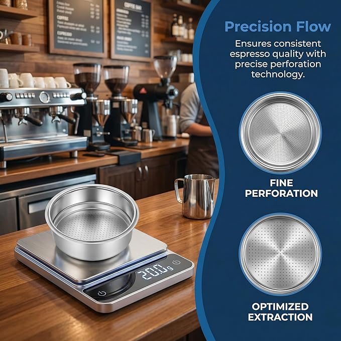 51mm Portafilter Basket Set, Stainless Steel Filter Basket Replacement, 1 Cup & Double Cup Basket, 51mm Espresso Filter Basket Espresso Machine Replacement Part