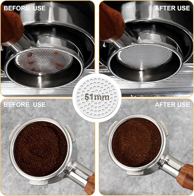 51mm Espresso Accessories Kit, 316 stainless steel Espresso Tamper, WDT Tool, Puck Screen and Dosing Funnel Set Fits Delonghi 51 mm Espresso Coffee Machines and Portafilter, Barista Tools