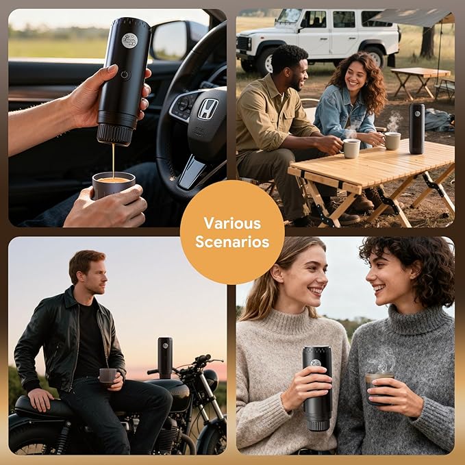 Portable 2-in-1 Coffee Maker, Portable 20 Bar Espresso Machine with Automatic Heating, Compatible with NS and Ground Coffee for Camping, Hiking Travel and Home (Black)