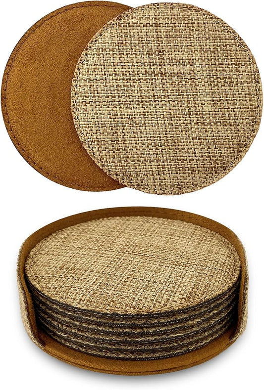 Smile Art Design Burlap Coaster Set of 6 with Base Blank Round Burlap Textile Material Personalized Gifts Natural Decor House Warming Farmhouse Living Room Kitchen Wedding Rustic Home Decor