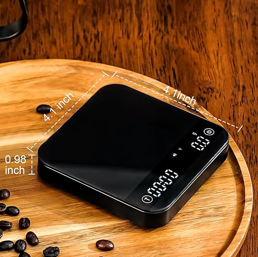 KitchenTour CaféMetric Coffee Scale with Timer 0.1g/2000g - Precision Small Scale for Espresso & Pour Over - Mini Scale with LED Display (Black, Rechargeable)
