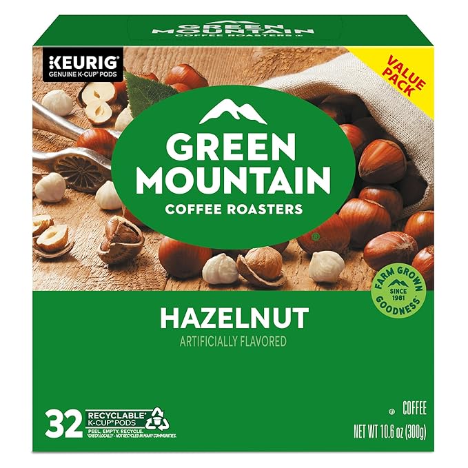 Green Mountain Coffee Roasters Hazelnut Keurig Single-Serve K-Cup Pods, Light Roast Coffee, 32 Count