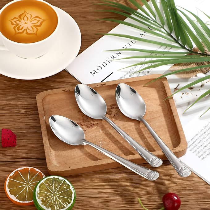 Nuogo 100 Pieces Dinner Spoons Set 6.69 Inches Silverware Spoons Bulk Stainless Steel Food Grade Tablespoons for Home Restaurant Kitchen Dishwasher Safe (B)