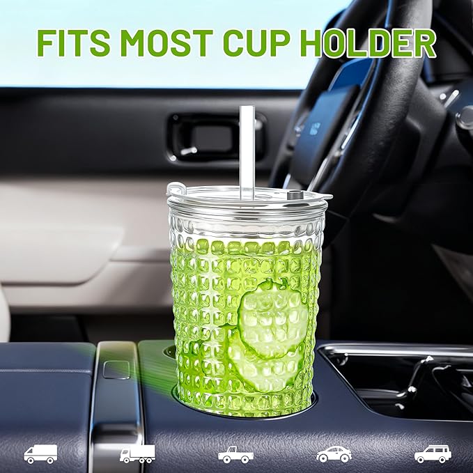 20oz Glass Cups with Lids and Straws,2 Pack Reusable Glass Tumbler for Cold & Hot Drinks Wide Mouth Travel Mug for Smoothies Cocktails Beer Tea Juice and Iced matcha Coffee Cups with Lids