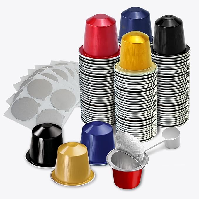 Espresso Capsules Disposable Coffee Pods For Nespresso Original Line,Fillable Empty Aluminum Foil Coffee Filter Capsule,Replacement Pods Kit For Nespresso Coffee Machines (120 Pods+120 Seals Lids)