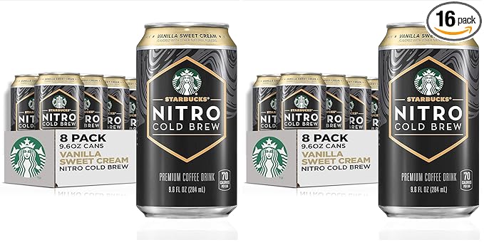 Starbucks Nitro Cold Brew,Vanilla Sweet Cream 9.6 fl oz Can,(Pack of 16)