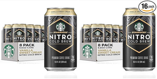 Starbucks Nitro Cold Brew,Vanilla Sweet Cream 9.6 fl oz Can,(Pack of 16)