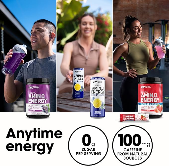 Optimum Nutrition Amino Energy - Pre Workout with Green Tea, BCAA, Amino Acids, Keto Friendly, Green Coffee Extract, Energy Powder - Blueberry Mojito, 30 Servings (Packaging May Vary)