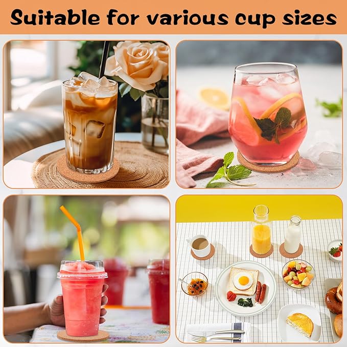 100 Pcs Cork Coasters for Drinks 4 Inch Absorbent Corkboards Blank Heat Resistant Round Cork Coaster Bulk Tea or Coffee Wooden Thick Bar Coaster Set for Drink Wine Glass Mug Coffee Cup DIY Crafts