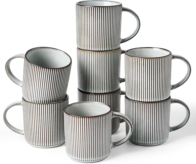 famiware Coffee Mug Set for 8, Star 12 oz Catering Mugs Cup Set with Handle for Coffee, Tea, Cocoa, Milk - Ceramic Stoneware Drinkware Set, Smoky Blue