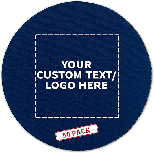 50 Round Foam Bud Coasters Pack, 4 inch - Customizable Text, Logo - PU Foam, Party Favor - Navy Blue