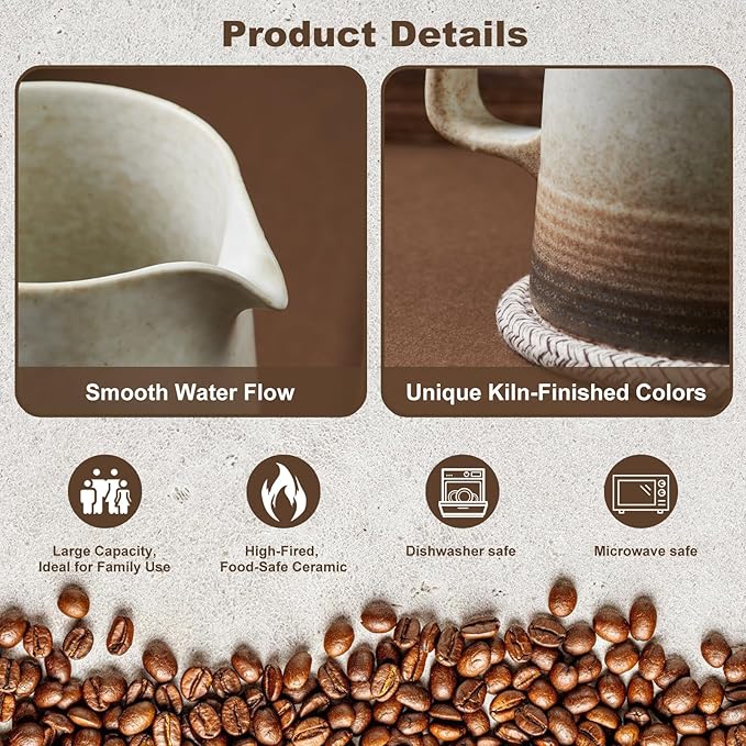 Pour Over Coffee Maker, Ceramic Coffee Dripper with 40pcs V02 Paper Filter & Coaster, 18.2oz/540ml Flower Shape Pour Over Coffee Filter set (Brown Gradient Set)