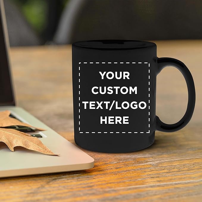 Custom Ceramic Coffee Mugs 11 oz. Set of 10, Personalized Bulk Pack - Coffee cup set, Iced coffee cup, Gaming mug - Black