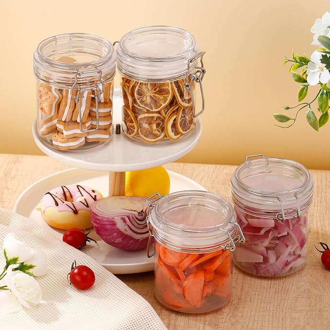 Suclain 6 Pcs 17 Oz/500ml Plastic Storage Jars with Airtight Hinged Lids, Clear Wide Round Mouth Food Storage Containers Empty Bottles Sealed Jars for Home Kitchen Candy Herbs Spices Coffee Nuts