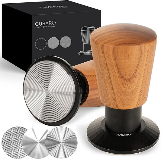 Calibrated Espresso Tamper with 30lb Click Feedback – 3 Interchangeable Bases for Custom Tamping (Convex, Grooved, Waffle) – Ergonomic Handle – Fits 54mm Breville-Compatible Portafilters
