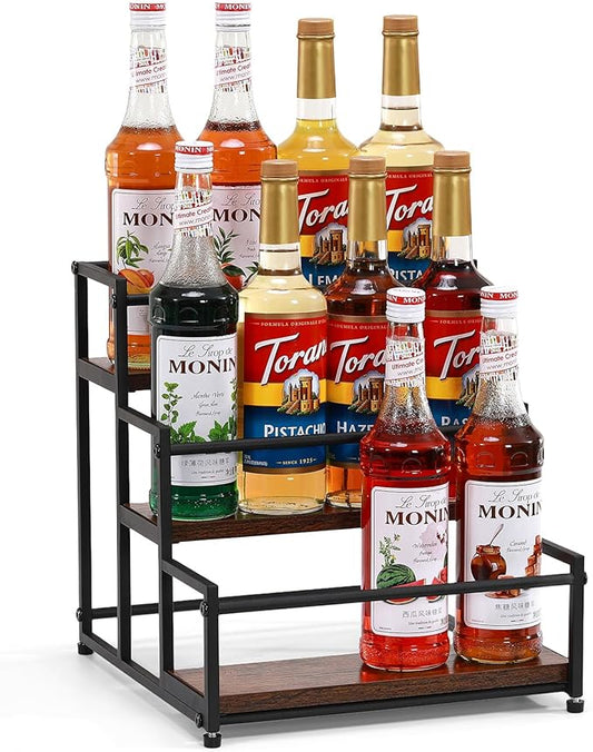 ICOHOT Coffee Syrup Rack Organizer, 3-Tier 12 Syrup Bottles Holder Stand for Coffee Bar, Liquor Bottle Display Shelf Bar Shelf Stand Countertop Rack for Syrup, Wine, Spice