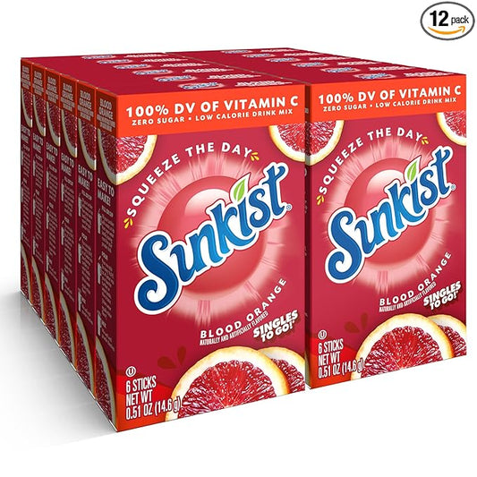 Singles to go Drink Mix Packets, Blood Orange, 6-Count Box – Powdered Drink Packets with Vitamin C, 72 Total Powder Sticks