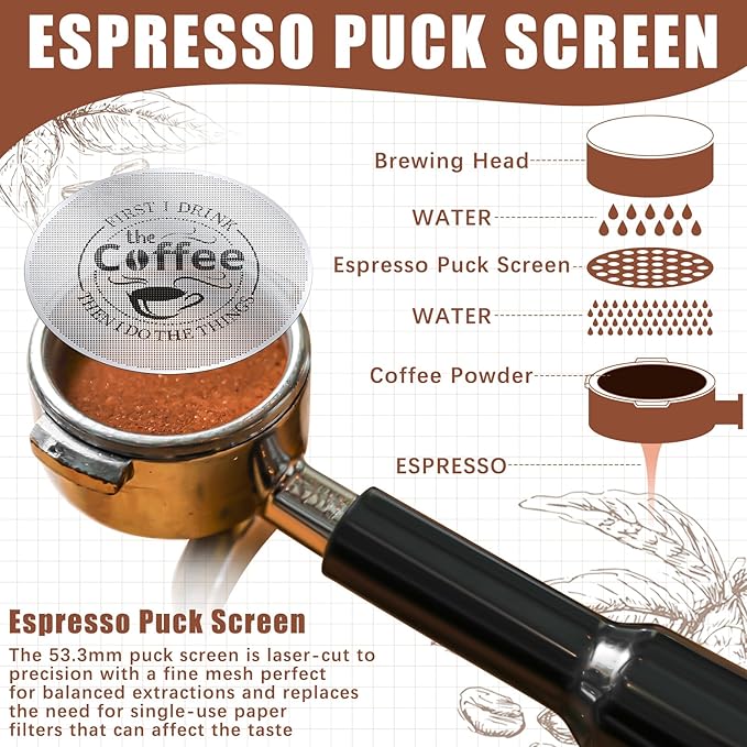 Yaomiao 2 Pcs Puck Screen Espresso Puck Screen 316 Stainless Steel Coffee Filter Reusable Espresso Filters for 54mm Portafilter Ultra Thin Light (53.3 x 0.2 x 0.2 mm)