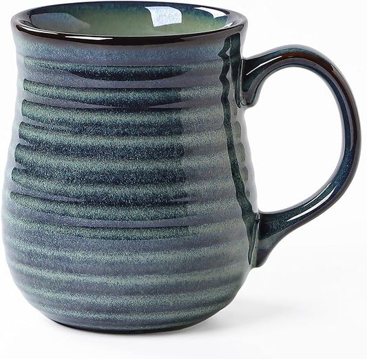 23 oz Large Ceramic Coffee Mugs, Handmade Cup with Large Handle, Big Tea and Coffee Cups for Office and Home, Microwave and Dishwasher Safe (Blue Green)