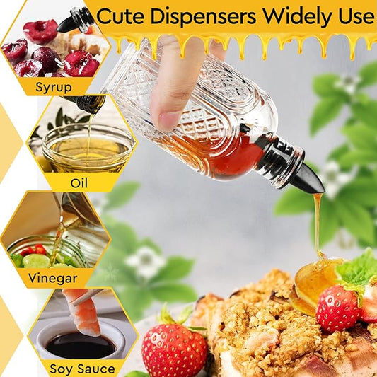 INFTYLE Coffee Syrup Dispenser Bottles Set 6 Pack 7 OZ, Simple Small Glass Syrup Bottles for Coffee Bar with Metal Pour Spout Ideal for Coffee Syrups, Honey