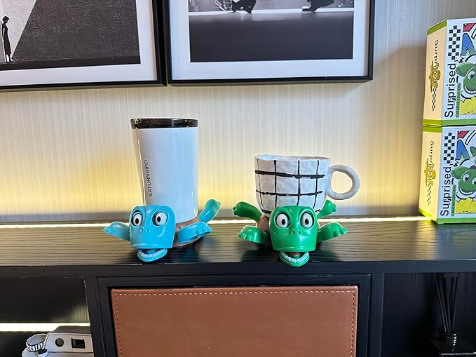 JOD® Turtle Cup Holder,Turtle Coaster with Funny Expression, 2 PCs Cup Holder with Liftable Limbs & Expressive Face for Turtles,Tortoise Lover Gag Gifts Home Decor(2pc-Green Blue)