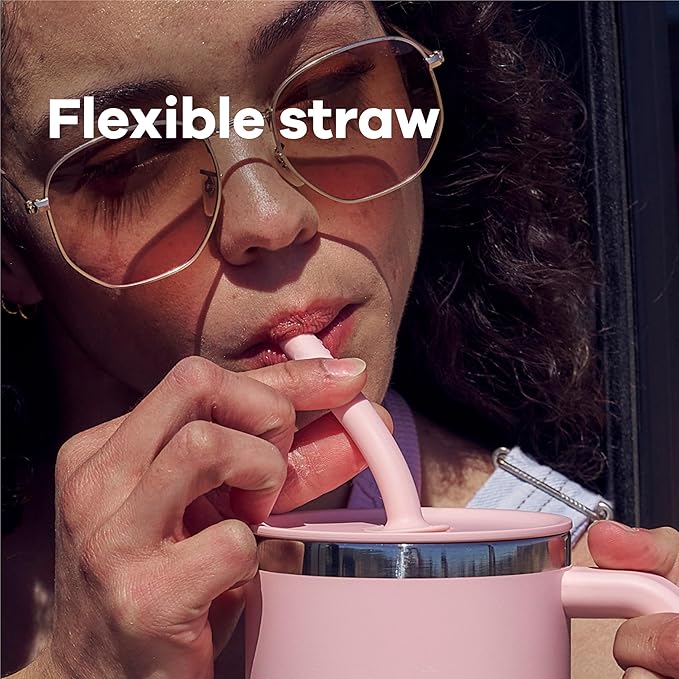Hydro Flask Travel Tumbler with Handle, Lid and Straw - Insulated Stainless Steel in 24 Oz Aloe