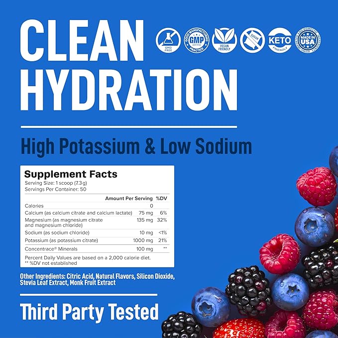Keppi Mixed Berry Electrolytes Powder 50 Servings – Sugar Free Electrolytes Drink Mix with Potassium, Magnesium & Sodium – Keto Hydration Electrolytes – Fasting-Friendly, Low-Calorie