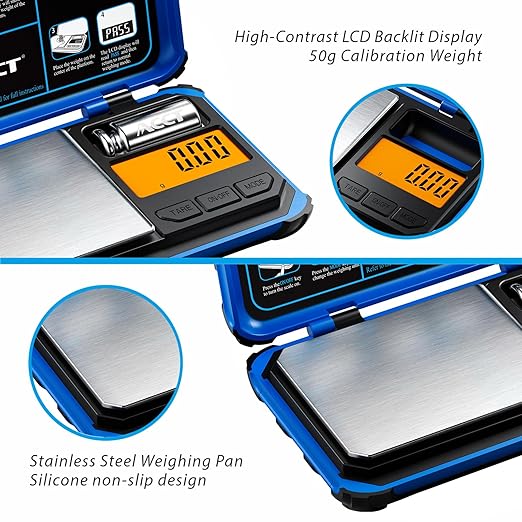 ACCT Precision Pocket Scale, 200gx0.01g Jewelry gram Scale, Digital Food Scale with LCD Display, one-Click Conversion 6 Units, Mini Scale for Kitchen/Powder/Coffee/Coins(Battery Included)