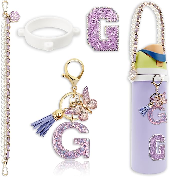 Letter Handle Strap Accessories with Cute Initial Charm Compatible with Owala Water Bottle 24oz 32oz 40oz Owala Kids