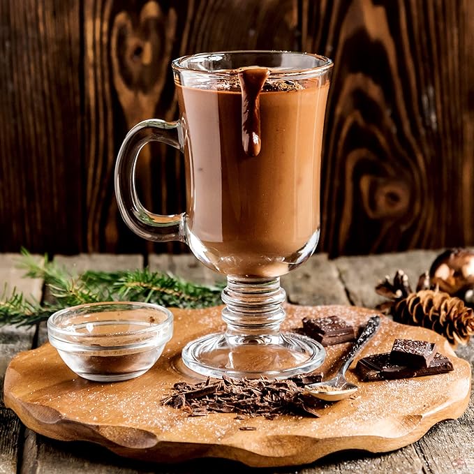 Volarium Irish Coffee Glass Mugs, Latte Cups, Set of 2 Cappuccino and Hot Chocolate Mugs with Handle, Clear Glass Cups for Hot Beverages, 7 3/4 oz