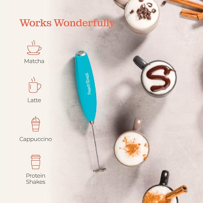 Powerful Handheld Milk Frother, Mini Milk Foamer, Battery Operated (Not included) Stainless Steel Drink Mixer for Coffee, Lattes, Cappuccino, Frappe, Matcha, Hot Chocolate.