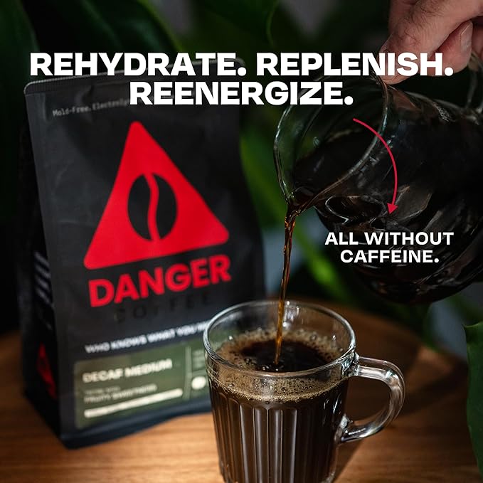 Danger Coffee by Dave Asprey, Remineralized, Mold Free & Lab Tested Swiss Water Decaf Ground Coffee, Medium Roast, Decaffeinated 10.9 Ounce