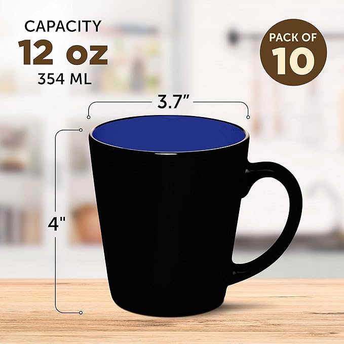 DISCOUNT PROMOS Ceramic Coffee Latte Mugs 12 oz. Set of 10, Bulk Pack - Perfect for Coffee, Tea, Espresso, Hot Cocoa, Other Beverages - Royal Blue