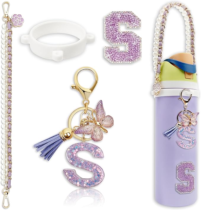 Letter Handle Strap Accessories with Cute Initial Charm Compatible with Owala Water Bottle 24oz 32oz 40oz Owala Kids