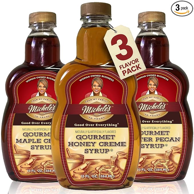 Michele’s Syrup Variety pack – Maple Crème, Honey Crème, Butter Pecan Syrups | Flavoring Syrup for Pancakes and Waffles, Ice Cream – Condiment for Salmon, Pork, and Beef – Great Breakfast Food Gift