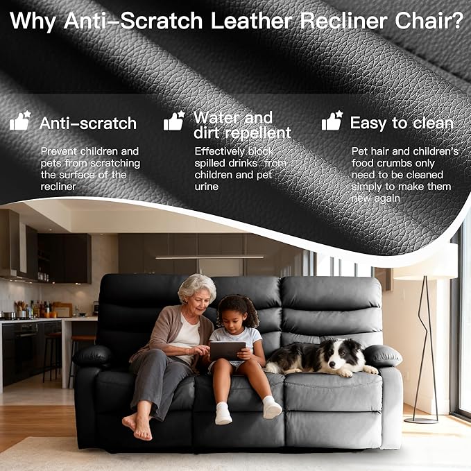 Reclining Couch Sofa Set Leather Recliner Couch Sofa and Loveseat Sets for Living Room, RV, Theater Seating(3 Seat Sofa+Loveseat,Black)