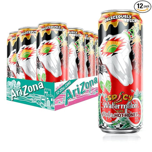 AriZona Watermelon, Fruit Juice Drink with Mikes Hot Honey - Big Can, 22 Fl Oz (Pack of 12)