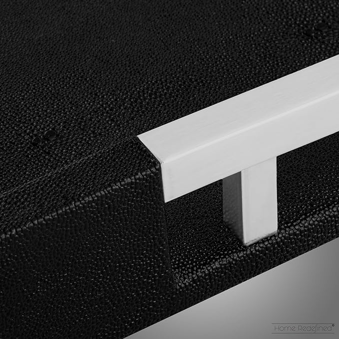 Modern Elegant 17.5"x12" Black Rectangle Shagreen Faux Leather Decorative Tray Ottoman Coffee Table Perfume Living Room Kitchen Serving Tray with Silver Metal Handles for All Occasion's