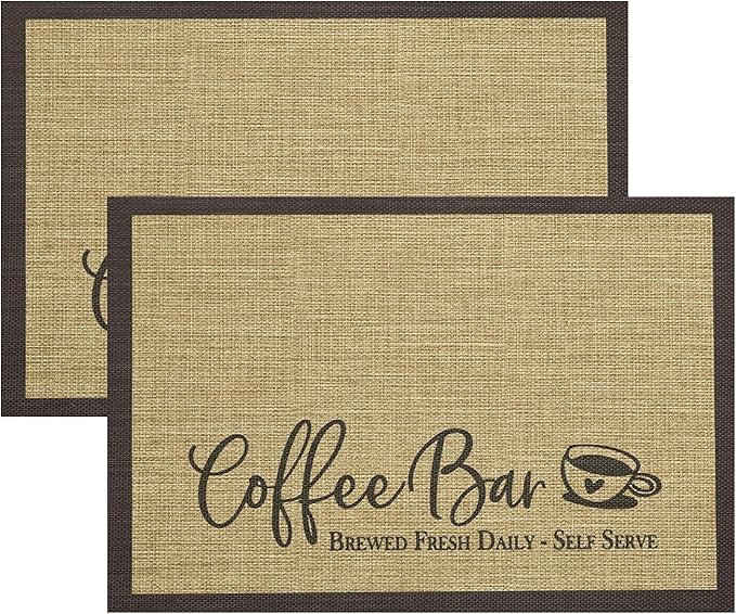 Artoid Mode Coffee Bar Mat Set of 2, Plastic Vinyl Washable Woven Non-Slip Table Mats for Coffee Machine Decor