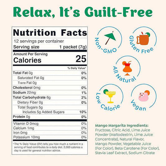 Craftmix Mango Margarita Cocktail & Mocktail Drink Mixer, Skinny Mixes - Water Flavoring Packets - Made With Real Fruit - Vegan, Low-Carb, Low-Sugar, Non-GMO, Dairy Free, Gluten Free, 12 Pack
