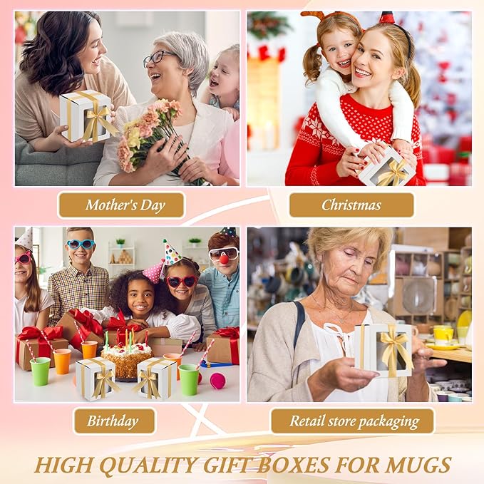 Ctosree 50 Pcs Mug Boxes for Gifts Sublimation Mug Box with Clear Window for Coffee Cup Packaging Shipping Exhibition for 11oz, 12oz, 15oz Blank Gift Christmas Wrapping Craft(White)