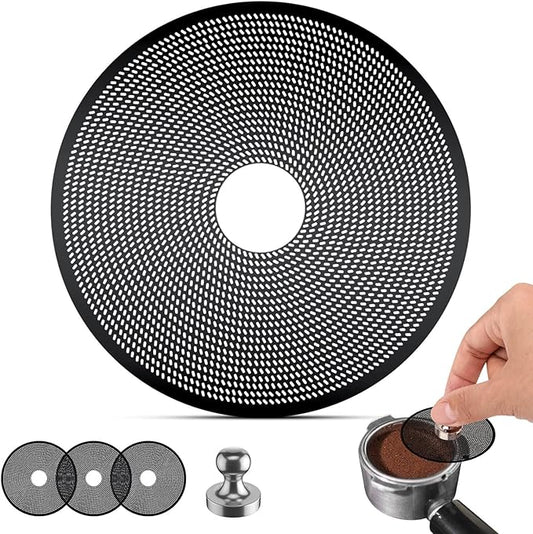 3 Pcs 58mm Espresso Puck Screen with Round Hole in the Middle - 0.2mm Ultra Thin Espresso Puck, Stainless Steel Reusable Coffee Filter, Suitable for La Marzocco/Gaggia (Black)